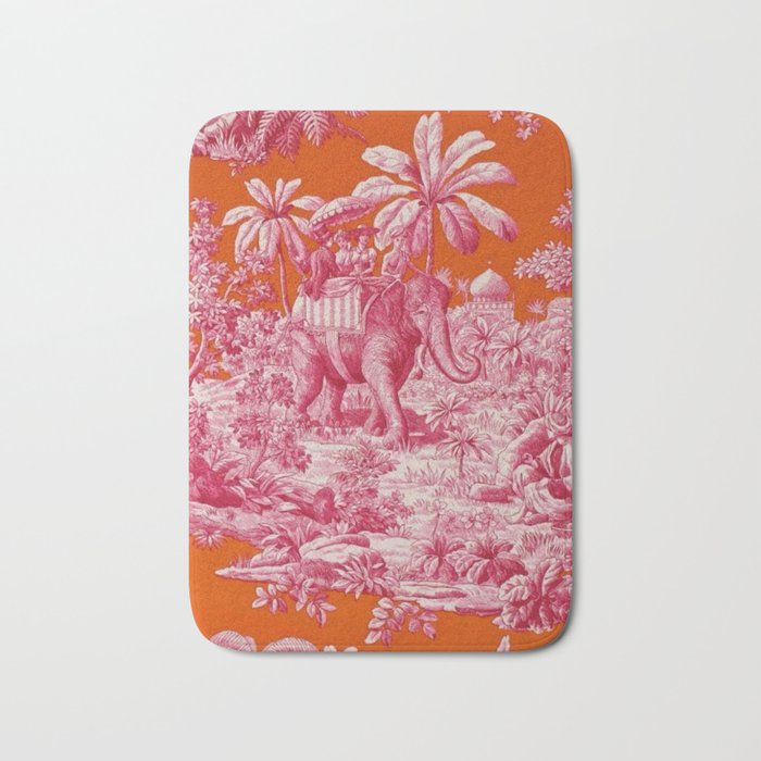 Toile de Jouy - pink and orange Bath Mat Gallery Image 1
