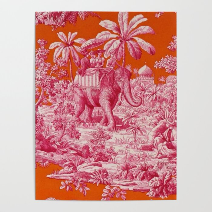 Toile de Jouy - pink and orange Poster Gallery Image 1