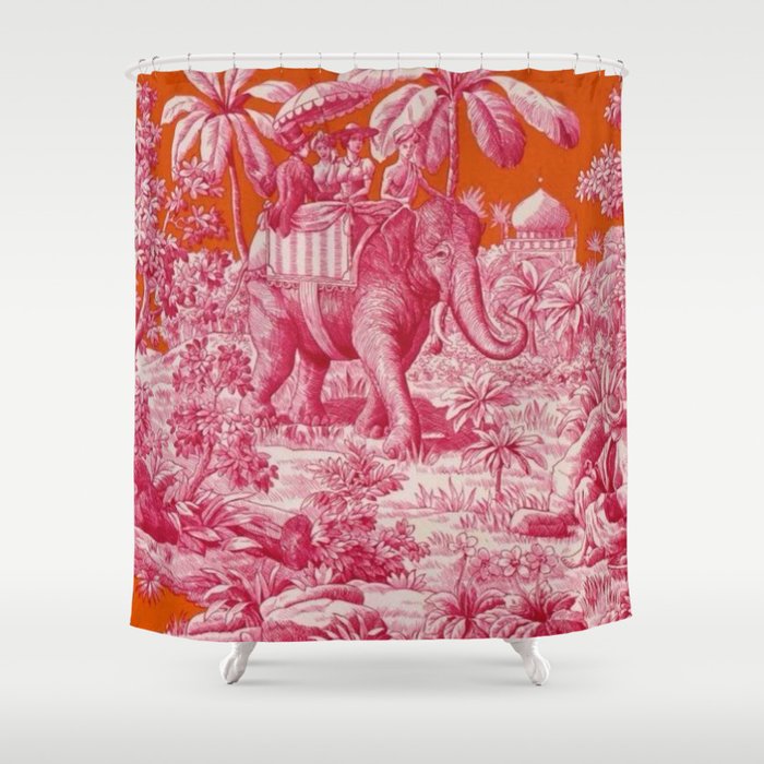 Toile de Jouy - pink and orange Shower Curtain Gallery Image 1