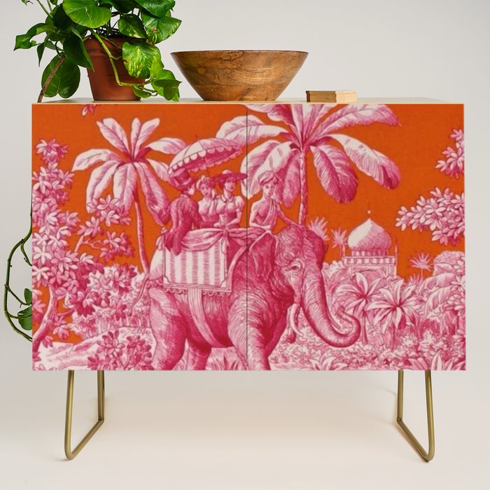 Toile de Jouy - pink and orange Credenza Gallery Image 1