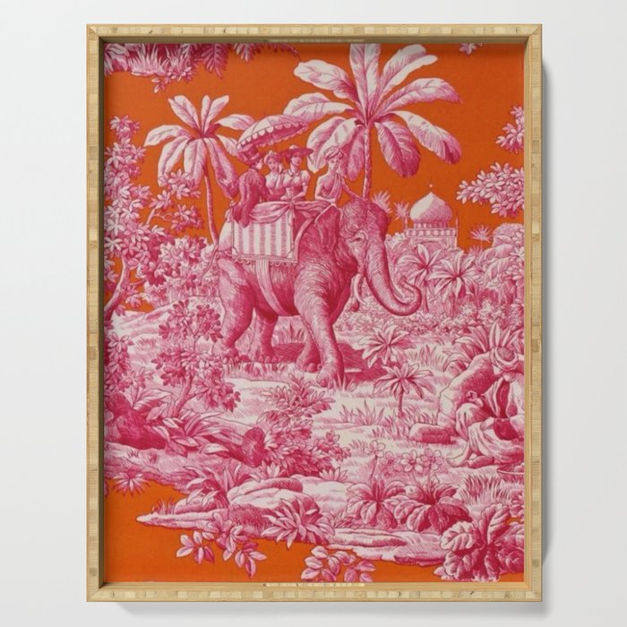 Toile de Jouy - pink and orange Serving Tray Gallery Image 1