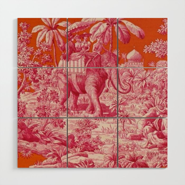 Toile de Jouy - pink and orange Wood Wall Art Gallery Image 1