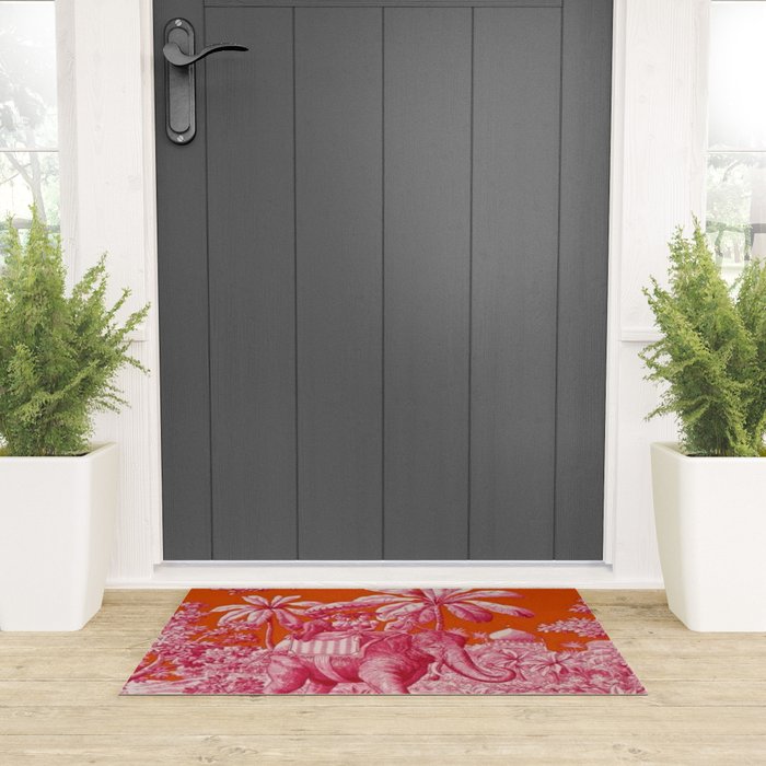 Toile de Jouy - pink and orange Welcome Mat Gallery Image 3