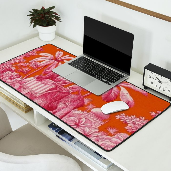 Toile de Jouy - pink and orange Desk Mat Gallery Image 2