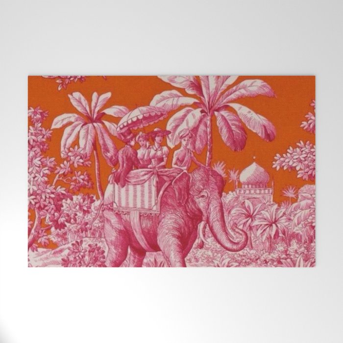 Toile de Jouy - pink and orange Welcome Mat Gallery Image 1