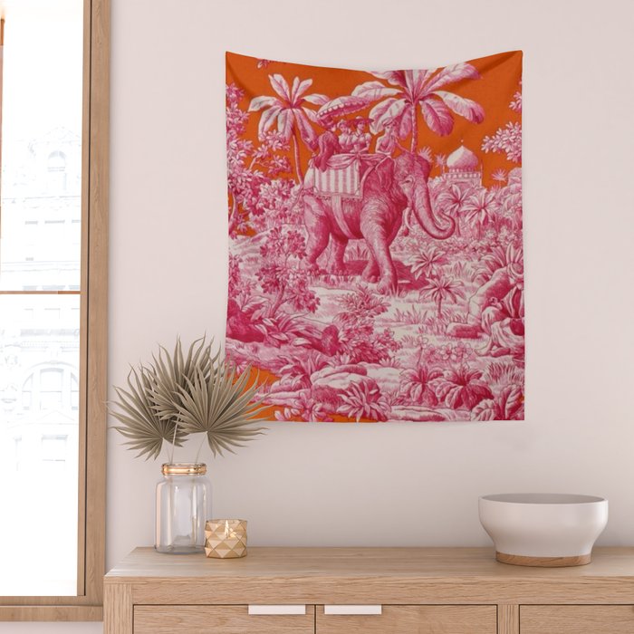 Toile de Jouy - pink and orange Wall Tapestry Gallery Image 2