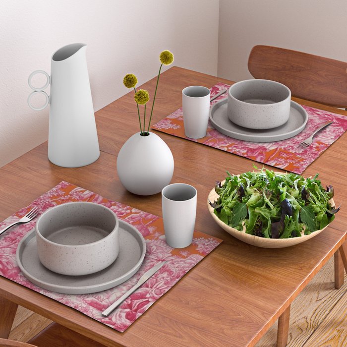 Toile de Jouy - pink and orange Placemat Gallery Image 2