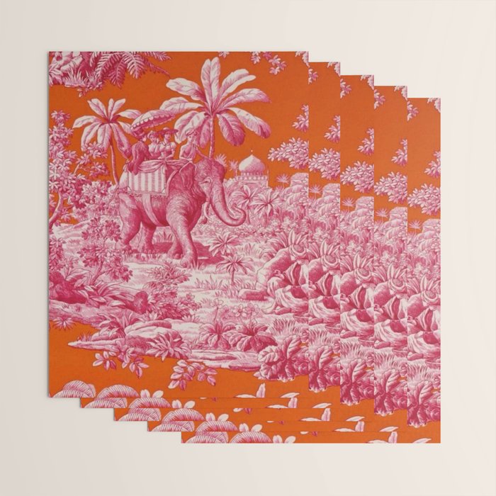 Toile de Jouy - pink and orange Wrapping Paper Gallery Image 3