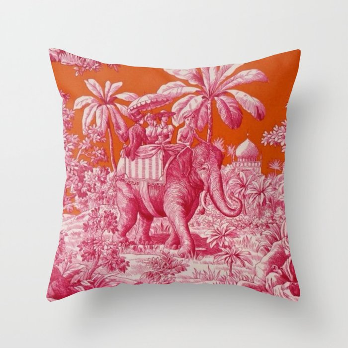 Toile de Jouy - pink and orange Throw Pillow Gallery Image 1