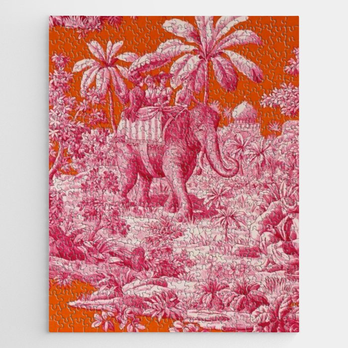 Toile de Jouy - pink and orange Jigsaw Puzzle Gallery Image 1