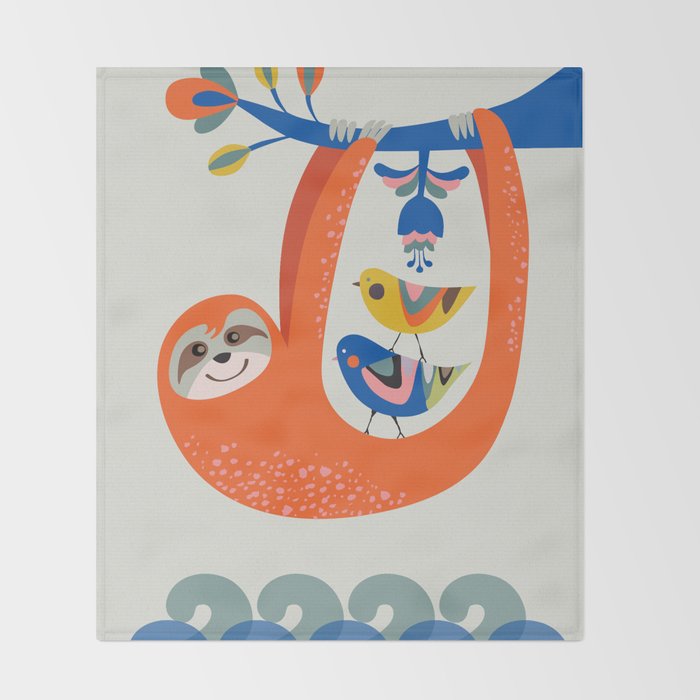 Mid Century Sloth Throw Blanket Gallery Image 2