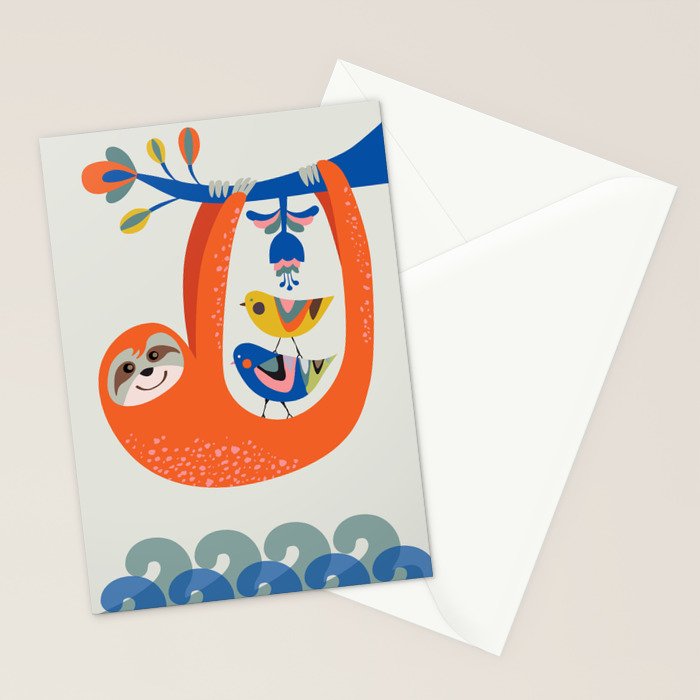 Mid Century Sloth Stationery Card Gallery Image 2