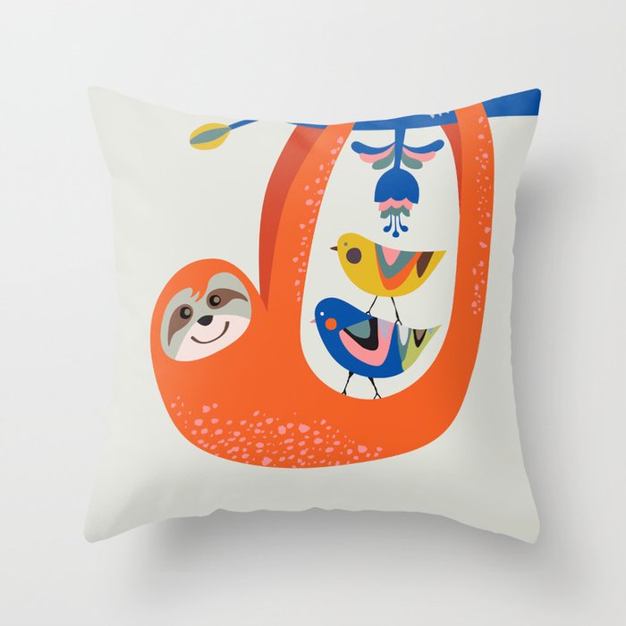Mid Century Sloth Throw Pillow Gallery Image 1