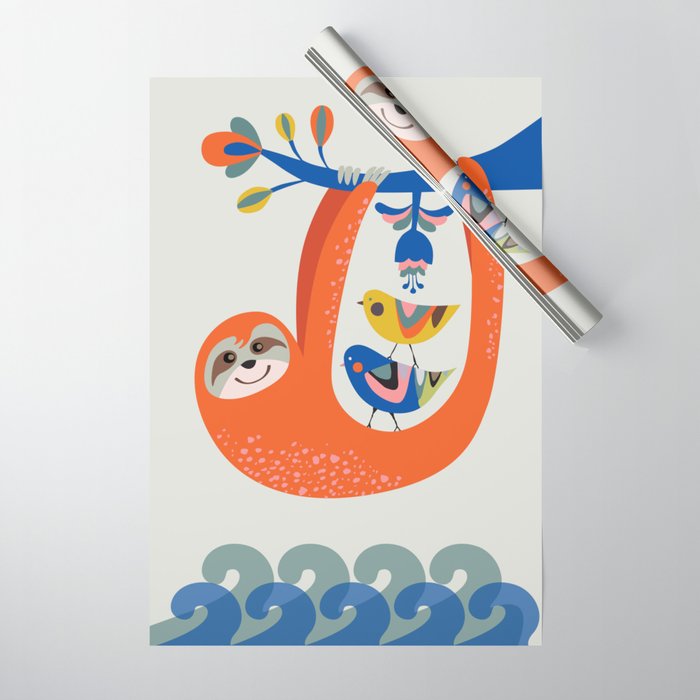 Mid Century Sloth Wrapping Paper Gallery Image 1