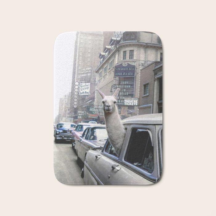 Llama Riding In Taxi In Color Bath Mat Gallery Image 1