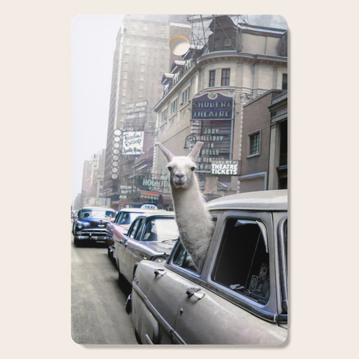 Llama Riding In Taxi In Color Cutting Board Gallery Image 1