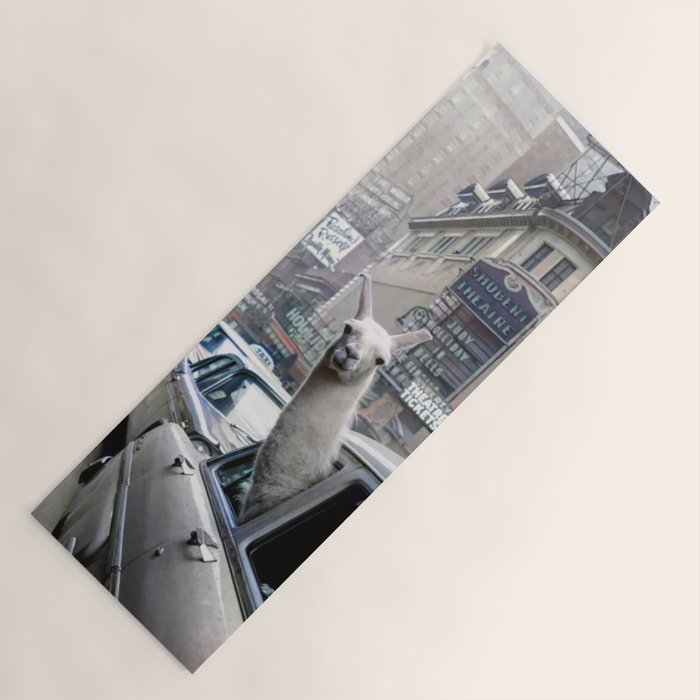 Llama Riding In Taxi In Color Yoga Mat Gallery Image 1