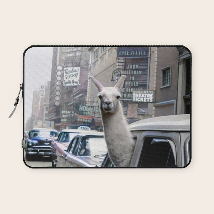 Llama Riding In Taxi In Color Laptop Sleeve Gallery Image 1