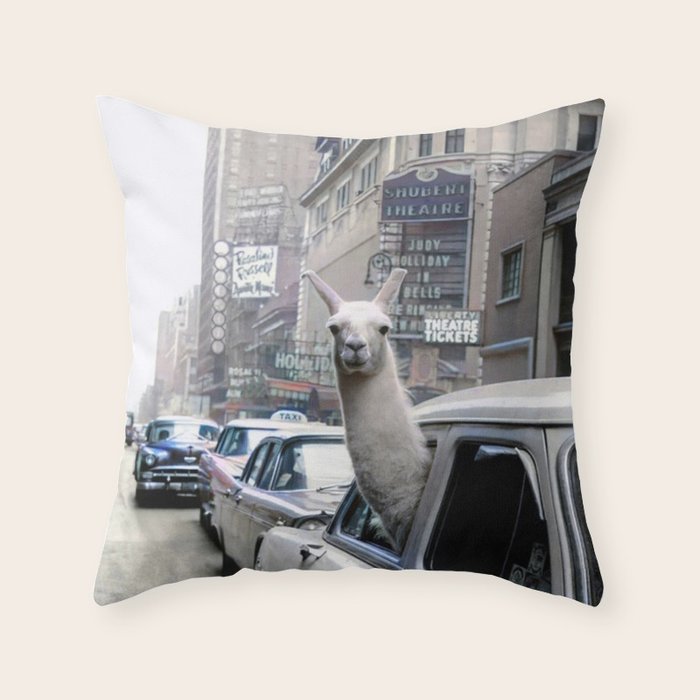 Llama Riding In Taxi In Color Throw Pillow Gallery Image 6