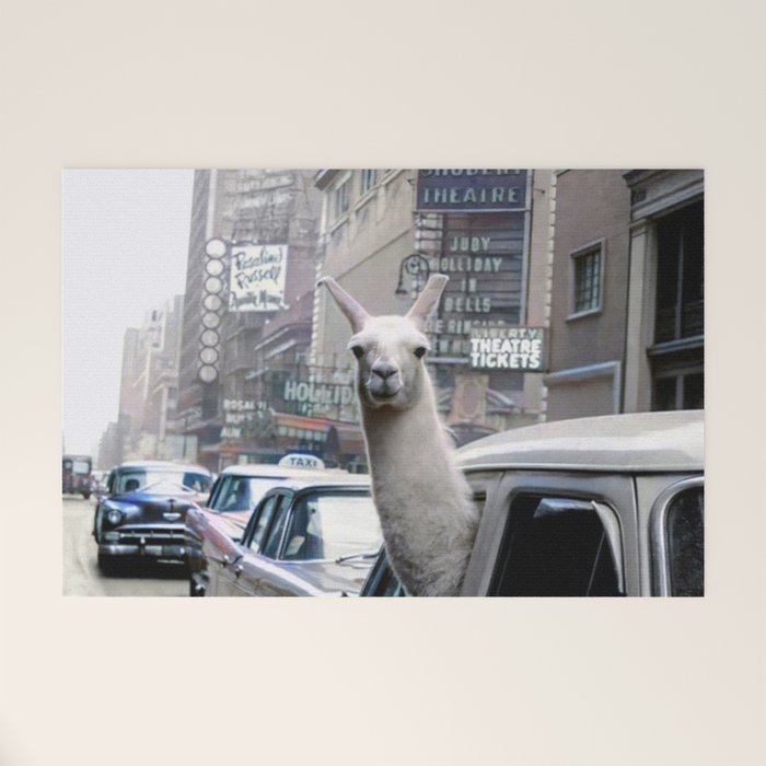 Llama Riding In Taxi In Color Welcome Mat Gallery Image 1