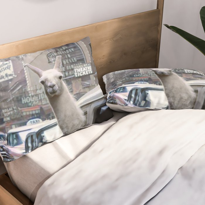 Llama Riding In Taxi In Color Pillow Sham Gallery Image 2