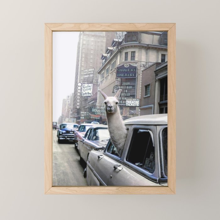 Llama Riding In Taxi In Color Mini Art Print Gallery Image 1