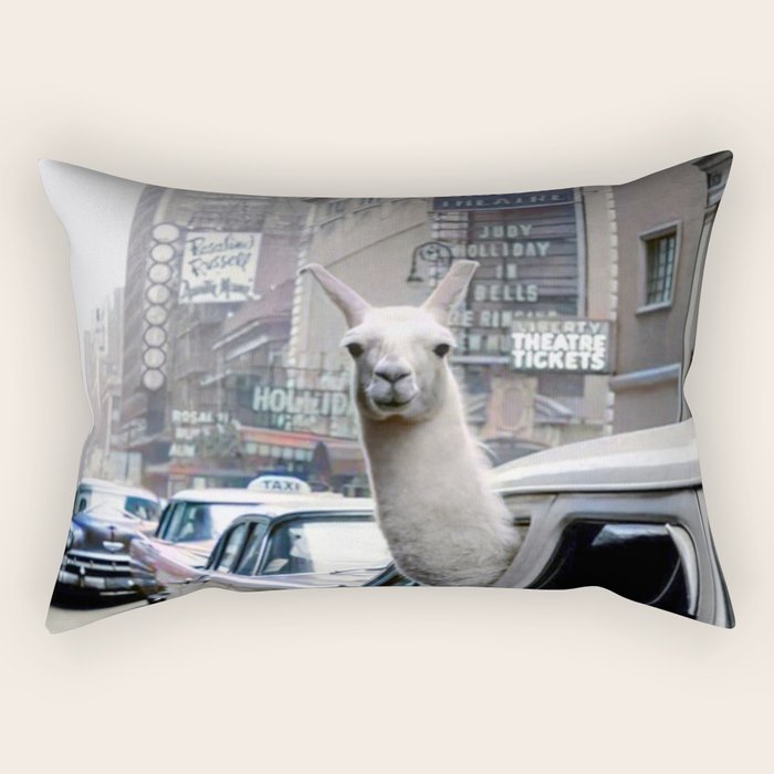 Llama Riding In Taxi In Color Rectangular Pillow Gallery Image 2