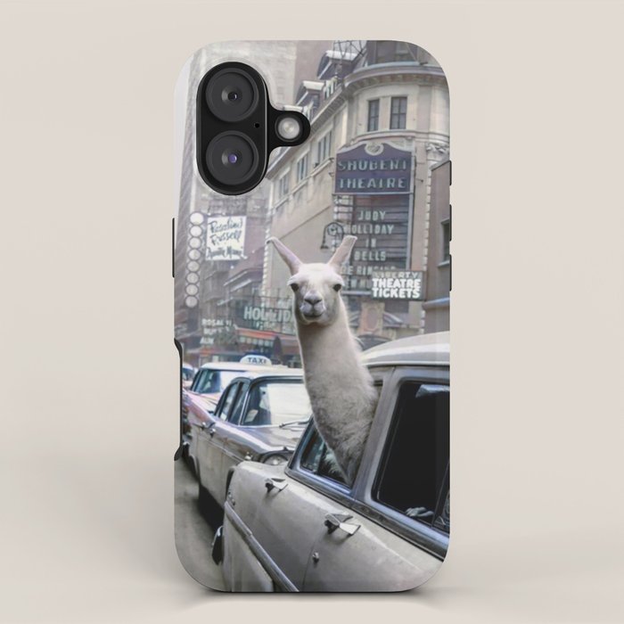 Llama Riding In Taxi In Color iPhone Case Gallery Image 1