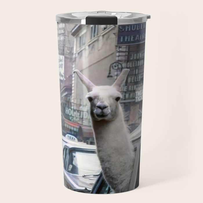 Llama Riding In Taxi In Color Travel Mug Gallery Image 1