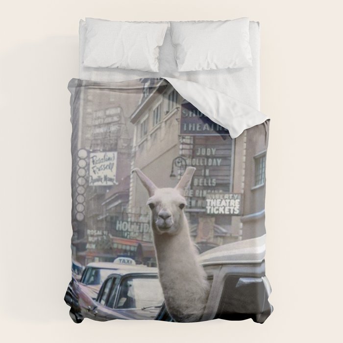 Llama Riding In Taxi In Color Duvet Cover Gallery Image 1