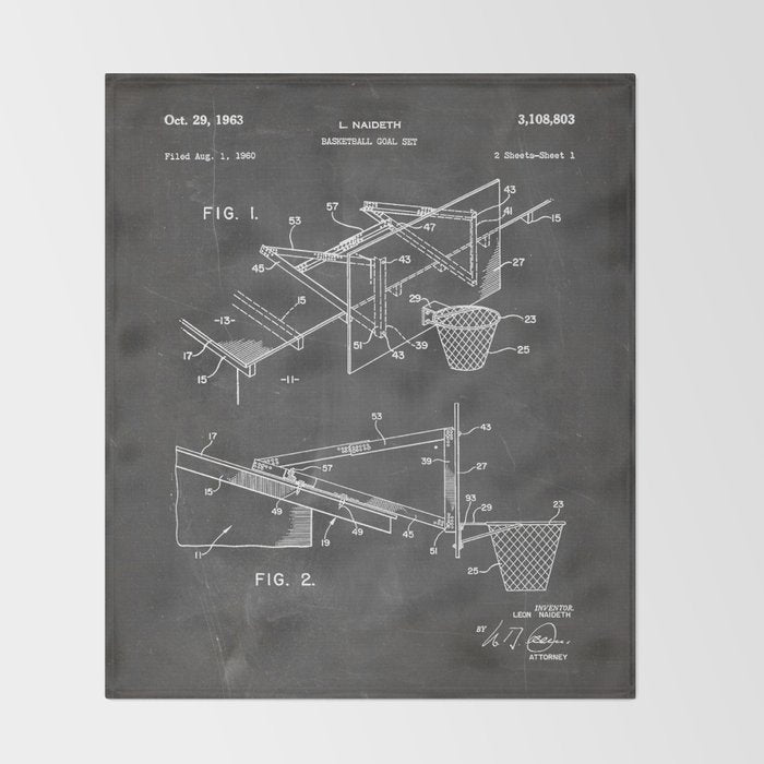 Basketball Patent - Basketball Player Coach Team Art - Black Chalkboard Throw Blanket Gallery Image 2