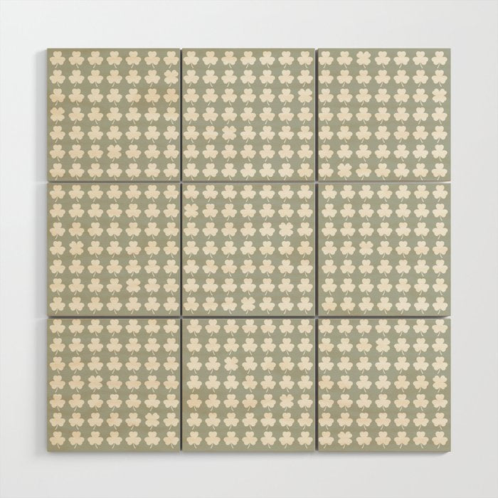 Clovers XXXV Neutral Green Botanical Pattern Wood Wall Art Gallery Image 1