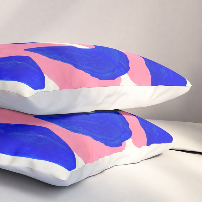 Blue Pink Fun Colorful Mid Century Modern Abstract Painting Shapes Pattern Pillow Sham Gallery Image 3