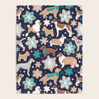 Catching ice and sweetness // navy blue background gingerbread white brown grey and dogs and snowflakes turquoise details Poster Gallery Image 4