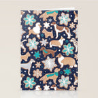 Catching ice and sweetness // navy blue background gingerbread white brown grey and dogs and snowflakes turquoise details Stationery Card Gallery Image 2