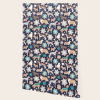 Catching ice and sweetness // navy blue background gingerbread white brown grey and dogs and snowflakes turquoise details Wallpaper Gallery Image 2