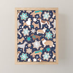 Catching ice and sweetness // navy blue background gingerbread white brown grey and dogs and snowflakes turquoise details Mini Art Print Gallery Image 1