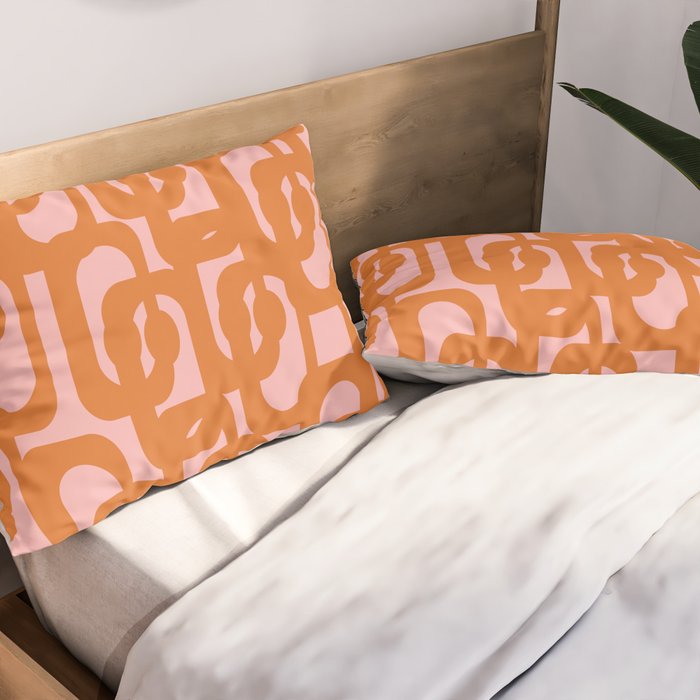 Mod Loops Orange and Pink Abstract Geometric Pattern Pillow Sham Gallery Image 2