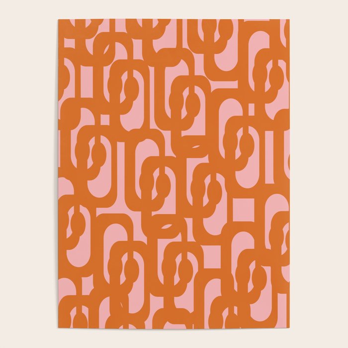 Mod Loops Orange and Pink Abstract Geometric Pattern Poster Gallery Image 1