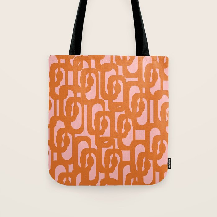 Mod Loops Orange and Pink Abstract Geometric Pattern Tote Bag Gallery Image 1