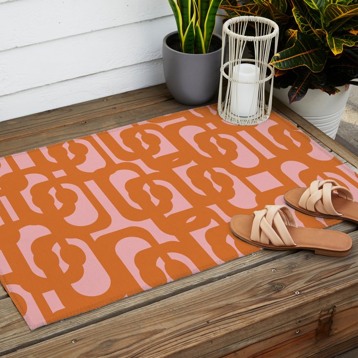 Mod Loops Orange and Pink Abstract Geometric Pattern Outdoor Rug Gallery Image 2