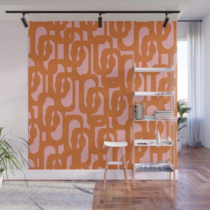 Mod Loops Orange and Pink Abstract Geometric Pattern Wall Mural Gallery Image 1