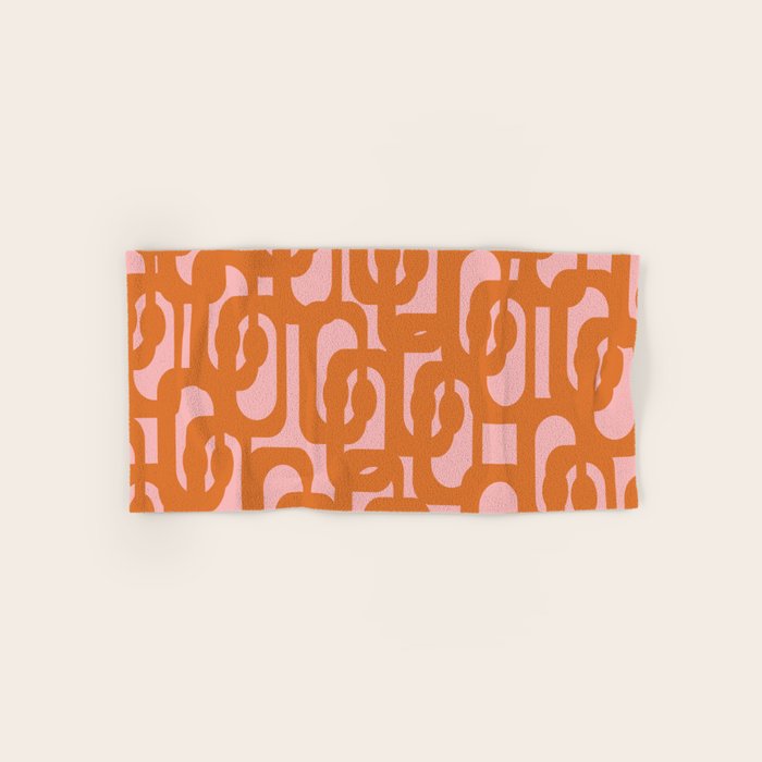 Mod Loops Orange and Pink Abstract Geometric Pattern Bath Towel Gallery Image 1