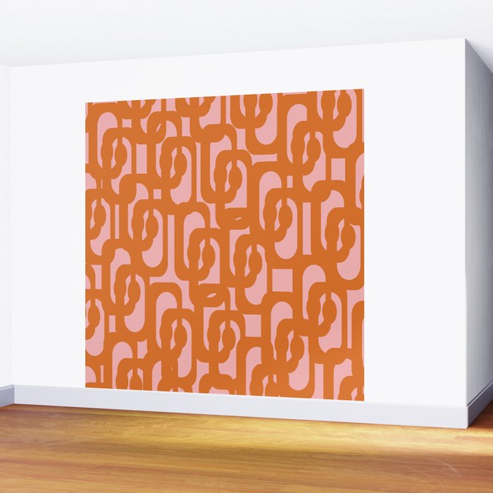 Mod Loops Orange and Pink Abstract Geometric Pattern Wall Mural Gallery Image 2