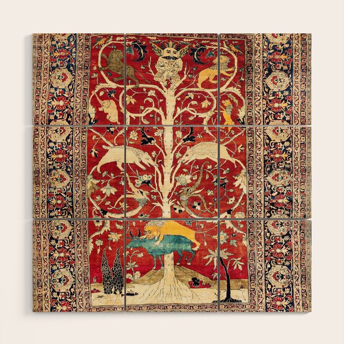 Silk Heriz Azerbaijan Northwest Persian Rug Print Wood Wall Art Gallery Image 1