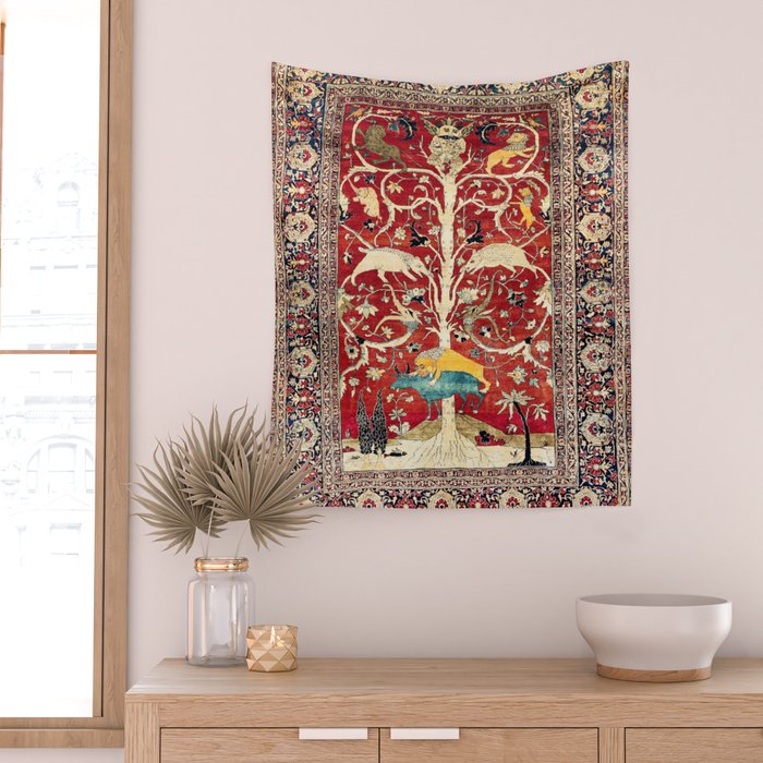 Silk Heriz Azerbaijan Northwest Persian Rug Print Wall Tapestry Gallery Image 2