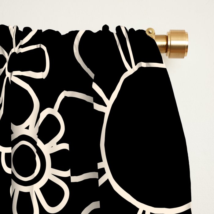 Retro Garden Flowers Contemporary Modern Black and Cream Minimalist Pattern Window Curtain Gallery Image 2