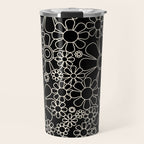 Retro Garden Flowers Contemporary Modern Black and Cream Minimalist Pattern Travel Mug Gallery Image 1