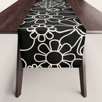 Retro Garden Flowers Contemporary Modern Black and Cream Minimalist Pattern Table Runner Gallery Image 1