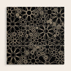 Retro Garden Flowers Contemporary Modern Black and Cream Minimalist Pattern Wood Wall Art Gallery Image 1